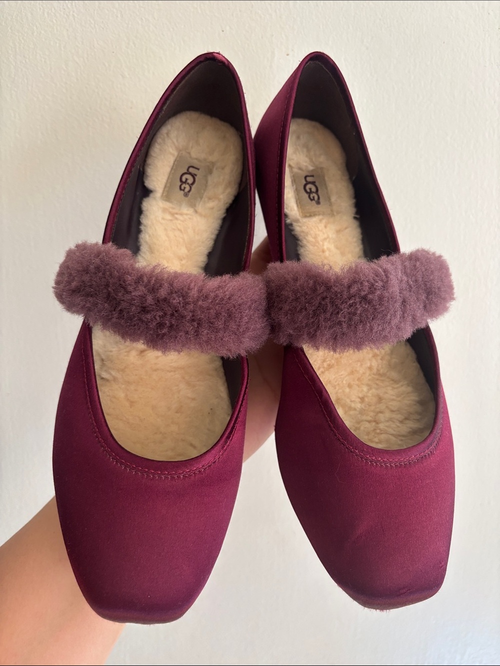 UGG Women's Wine Mary Jane Flats with Shearling Strap